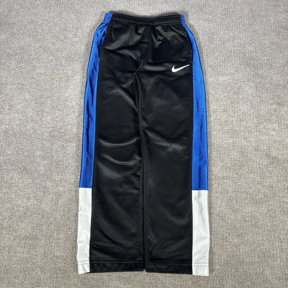 Nike Track Pants Youth Boys Size 6/M 5-6 Years Black Blue Striped Athletic Baggy